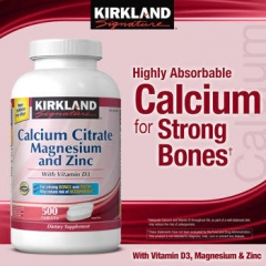 Kirkland Signature Calcium Citrate 500 mg: Thuốc cung cấp Vitamin D, Canxi, Kẽm, Magie, 250 viên