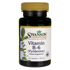 Viên uống bổ sung vitamin B6 tăng cường năng lượng, bảo vệ sức khỏe tim mạch Swanson Premium Vitamin B6 Pyridoxine của Mỹ hộp 100 viên