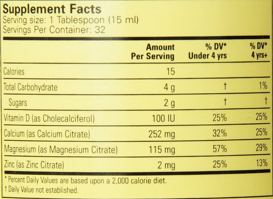 Thành phần của Childlife Liquid Calcium and Magnesium with Vitamin D